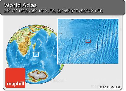 Physical Location Map of the Area around 35° 33' 50" S, 50° 13' 30" E