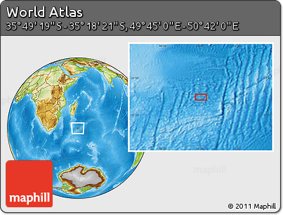 Physical Location Map of the Area around 35° 33' 50" S, 50° 13' 30" E