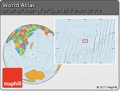 Political Location Map of the Area around 35° 33' 50" S, 50° 13' 30" E