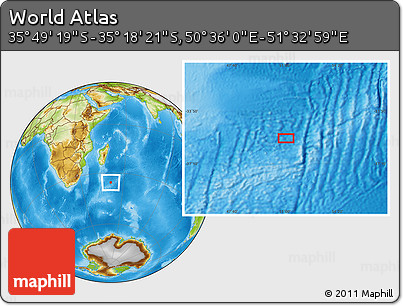 Physical Location Map of the Area around 35° 33' 50" S, 51° 4' 30" E