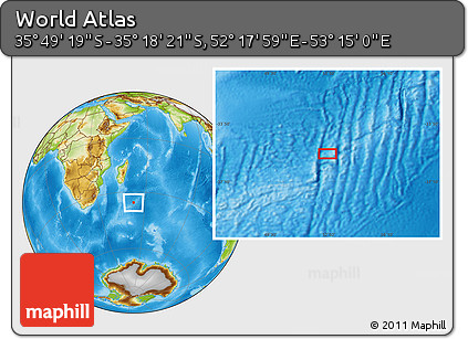 Physical Location Map of the Area around 35° 33' 50" S, 52° 46' 29" E