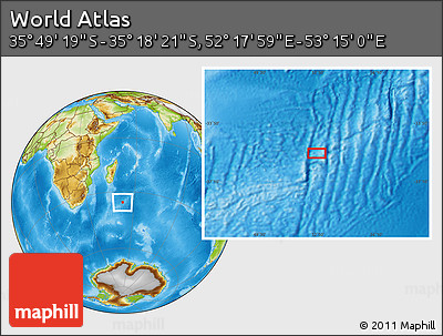 Physical Location Map of the Area around 35° 33' 50" S, 52° 46' 29" E