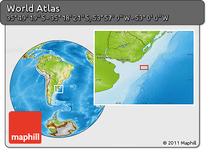 Physical Location Map of the Area around 35° 33' 50" S, 53° 28' 30" W