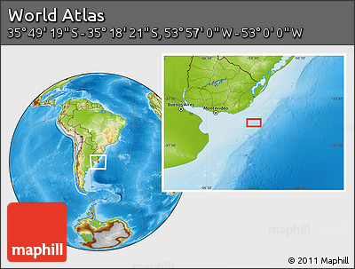 Physical Location Map of the Area around 35° 33' 50" S, 53° 28' 30" W