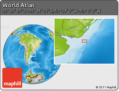 Physical Location Map of the Area around 35° 33' 50" S, 53° 28' 30" W