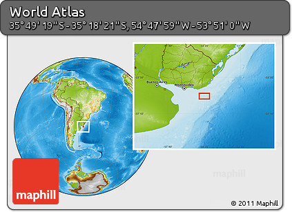 Physical Location Map of the Area around 35° 33' 50" S, 54° 19' 30" W