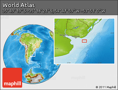 Physical Location Map of the Area around 35° 33' 50" S, 54° 19' 30" W
