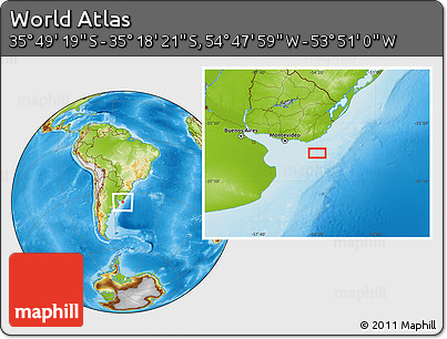 Physical Location Map of the Area around 35° 33' 50" S, 54° 19' 30" W