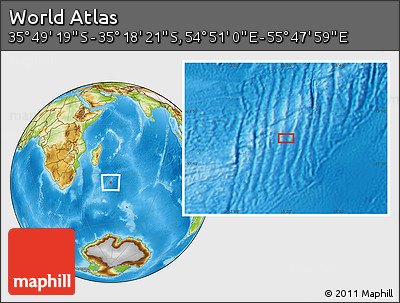 Physical Location Map of the Area around 35° 33' 50" S, 55° 19' 30" E