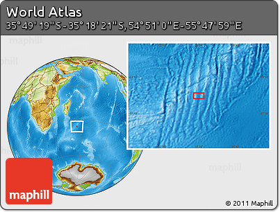 Physical Location Map of the Area around 35° 33' 50" S, 55° 19' 30" E