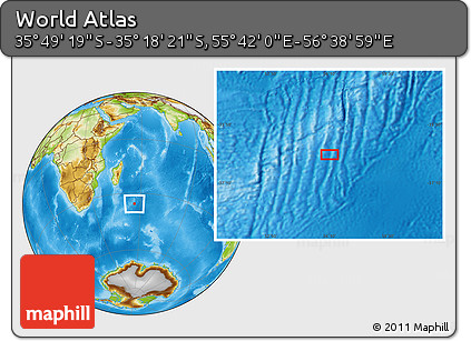 Physical Location Map of the Area around 35° 33' 50" S, 56° 10' 29" E