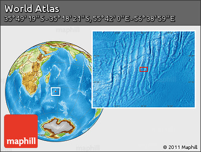 Physical Location Map of the Area around 35° 33' 50" S, 56° 10' 29" E