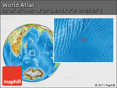 Physical Location Map of the Area around 35° 33' 50" S, 60° 25' 29" E