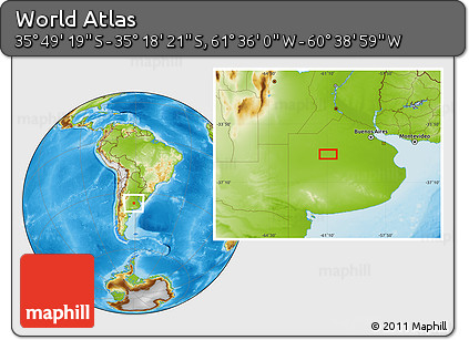 Physical Location Map of the Area around 35° 33' 50" S, 61° 7' 30" W