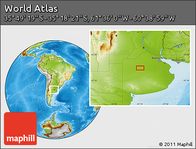 Physical Location Map of the Area around 35° 33' 50" S, 61° 7' 30" W