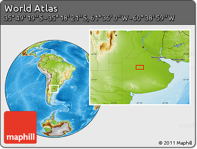 Physical Location Map of the Area around 35° 33' 50" S, 61° 7' 30" W