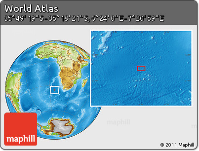 Physical Location Map of the Area around 35° 33' 50" S, 6° 52' 30" E