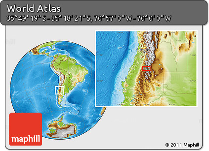 Physical Location Map of the Area around 35° 33' 50" S, 70° 28' 29" W