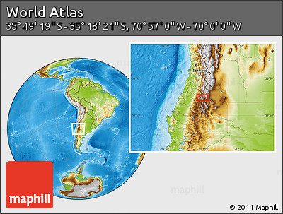 Physical Location Map of the Area around 35° 33' 50" S, 70° 28' 29" W