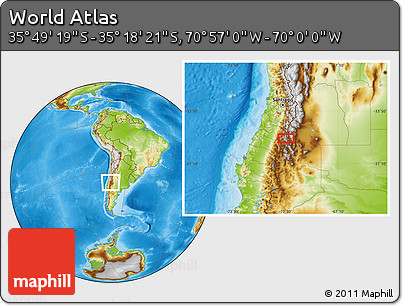 Physical Location Map of the Area around 35° 33' 50" S, 70° 28' 29" W