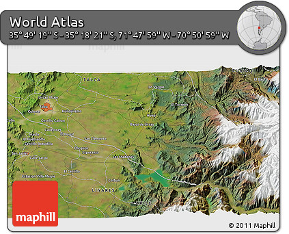 Satellite 3D Map of the Area around 35° 33' 50" S, 71° 19' 29" W