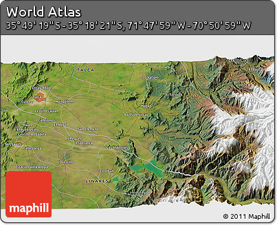 Satellite 3D Map of the Area around 35° 33' 50" S, 71° 19' 29" W