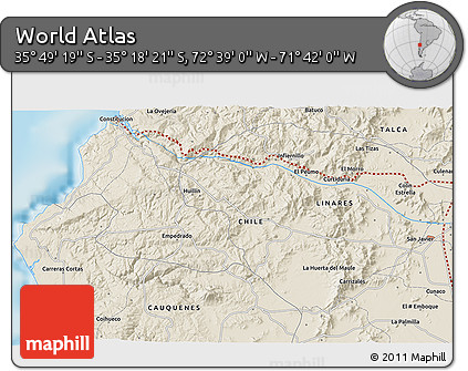 Shaded Relief 3D Map of the Area around 35° 33' 50" S, 72° 10' 30" W