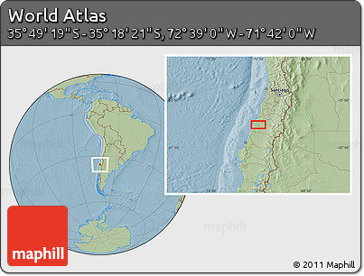Savanna Style Location Map of the Area around 35° 33' 50" S, 72° 10' 30" W, hill shading