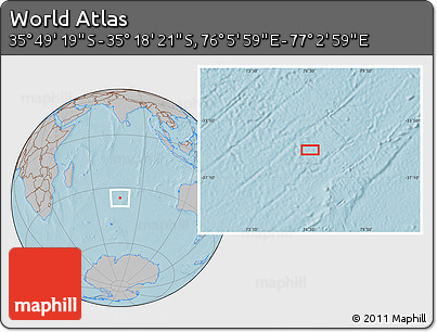 Gray Location Map of the Area around 35° 33' 50" S, 76° 34' 29" E, hill shading