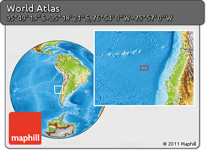 Physical Location Map of the Area around 35° 33' 50" S, 76° 25' 30" W