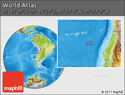 Physical Location Map of the Area around 35° 33' 50" S, 76° 25' 30" W