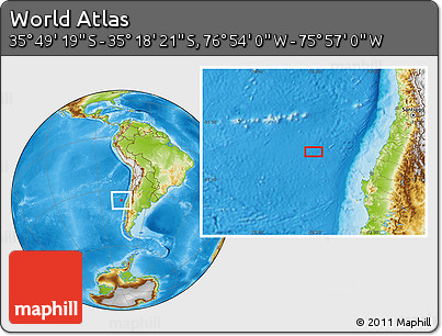 Physical Location Map of the Area around 35° 33' 50" S, 76° 25' 30" W