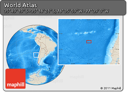 Shaded Relief Location Map of the Area around 35° 33' 50" S, 78° 7' 30" W