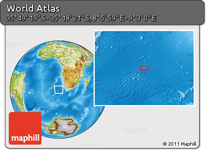Physical Location Map of the Area around 35° 33' 50" S, 8° 34' 29" E
