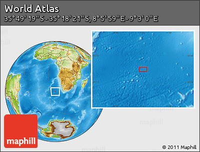 Physical Location Map of the Area around 35° 33' 50" S, 8° 34' 29" E