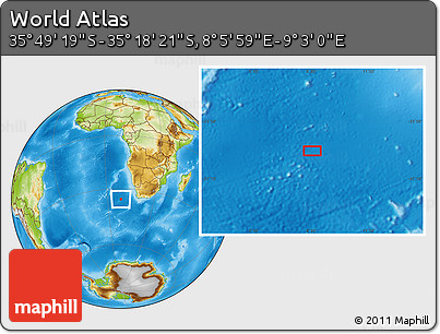 Physical Location Map of the Area around 35° 33' 50" S, 8° 34' 29" E
