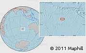 Gray Location Map of the area around 35° 33' 50" S, 96° 58' 29" E, hill shading