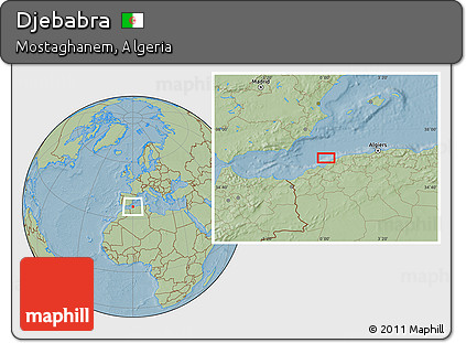 Savanna Style Location Map of Djebabra, hill shading