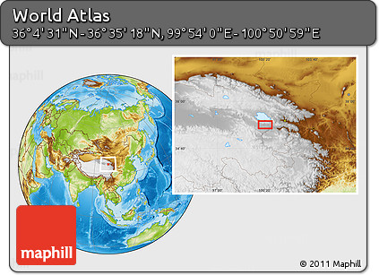 Physical Location Map of the Area around 36° 19' 55" N, 100° 22' 30" E