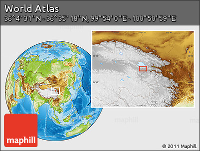 Physical Location Map of the Area around 36° 19' 55" N, 100° 22' 30" E