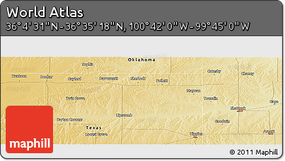 Physical Panoramic Map of the Area around 36° 19' 55" N, 100° 13' 29" W
