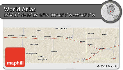 Shaded Relief Panoramic Map of the Area around 36° 19' 55" N, 100° 13' 29" W