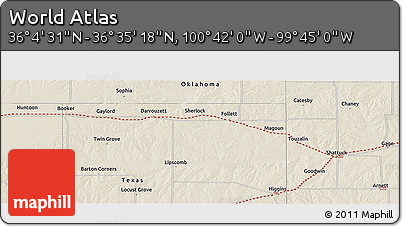 Shaded Relief Panoramic Map of the Area around 36° 19' 55" N, 100° 13' 29" W