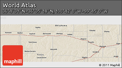 Shaded Relief Panoramic Map of the Area around 36° 19' 55" N, 100° 13' 29" W