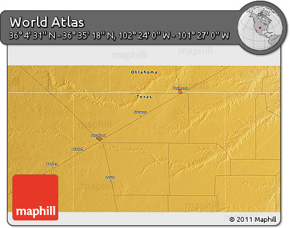 Physical 3D Map of the Area around 36° 19' 55" N, 101° 55' 30" W