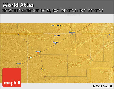 Physical 3D Map of the Area around 36° 19' 55" N, 101° 55' 30" W