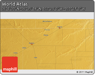 Physical 3D Map of the Area around 36° 19' 55" N, 101° 55' 30" W