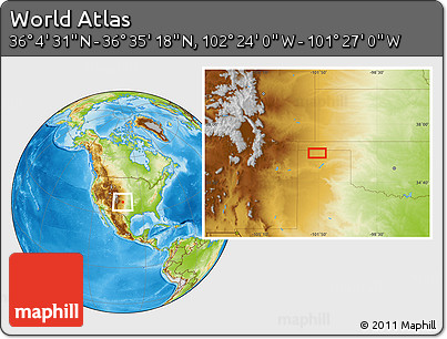 Physical Location Map of the Area around 36° 19' 55" N, 101° 55' 30" W