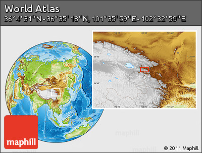 Physical Location Map of the Area around 36° 19' 55" N, 102° 4' 29" E