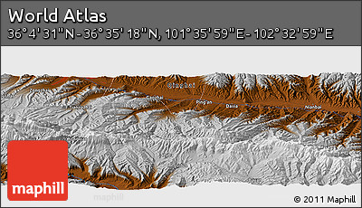 Physical Panoramic Map of the Area around 36° 19' 55" N, 102° 4' 29" E